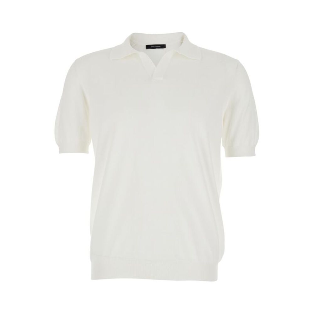 Tagliatore Men White Polo With Open Collar And Short Sleeves In Cotton For Men